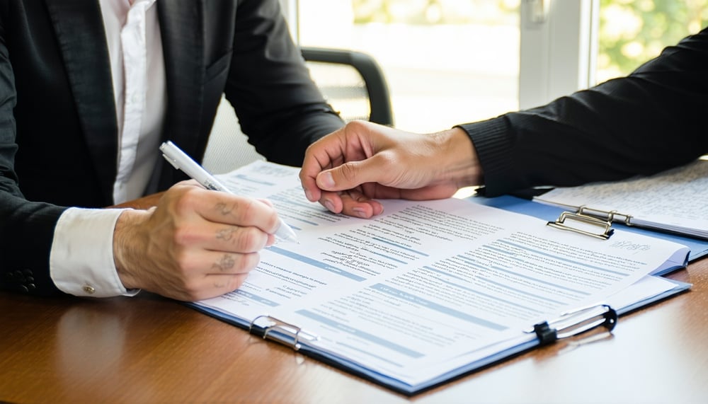 Professional reviewing a resume with client Professional reviewing a resume with client